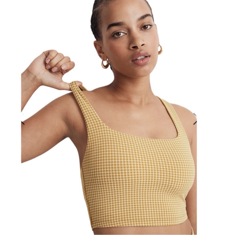 NWT Madewell Gingham Citrus Lime Flex Racerback Crop Tank Top